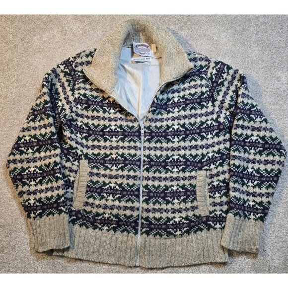 Cambridge VTG Fair Isle Sweater Ragg Wool Full Zip Lined Jacket USA Made Women L - Picture 1 of 12
